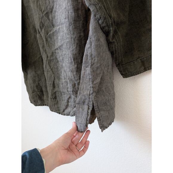 FLAX Linen Stripe Color Block Pullover Blouse Medium Neutral Mocha Brown Natural - Picture 4 of 10